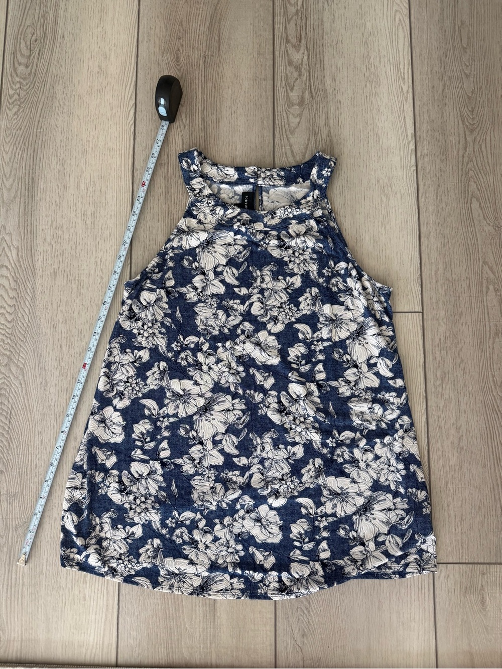Navy Floral High-Neck Tank Top
